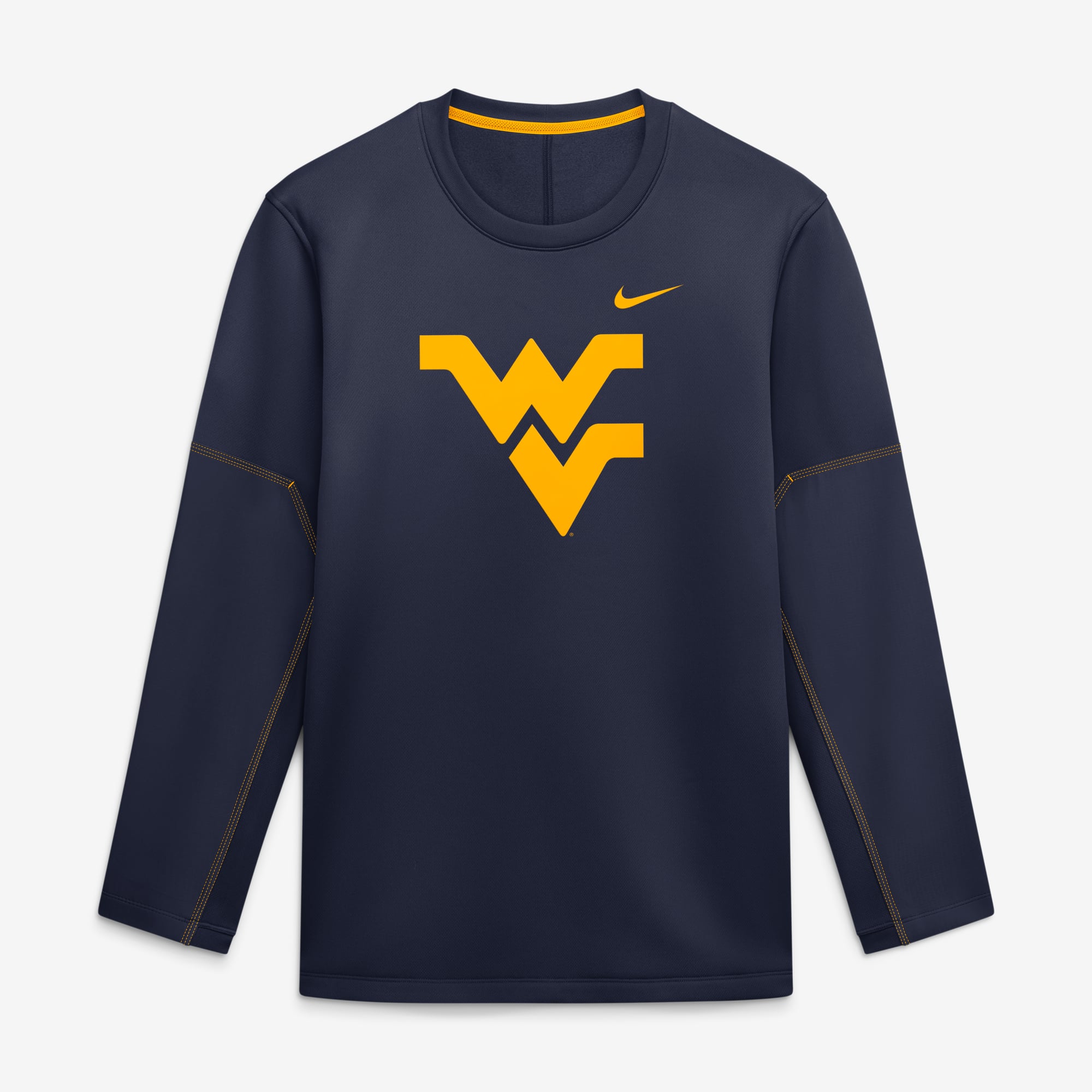 Men's Nike Navy West Virginia Mountaineers 2026 Sideline Coaches Therma-FIT Long Sleeve Top